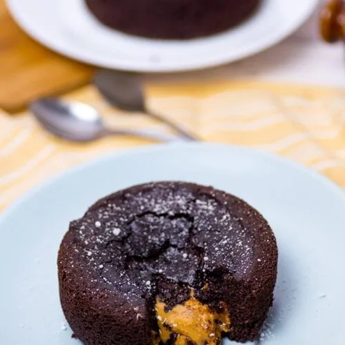 This keto peanut butter lava cake it's incredibly moist, easy to make, fudgy with a creamy peanut butter lava in the middle. It's made with coconut flour, so it's perfect for those with an almond allergy. It's also paleo and dairy-free.