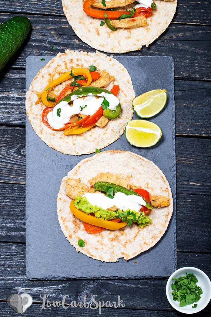 chicken fahitas in low carb wrap
