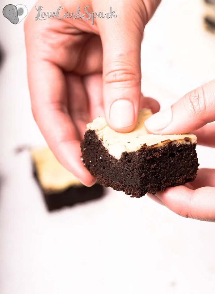 These Keto Cheesecake Brownies are the most delicious invention ever. Each square is insanely chocolatey, rich, fudgy and perfectly paired with a creamy cheesecake filling. And for only 1.5g carbs I think we have a pretty good deal!