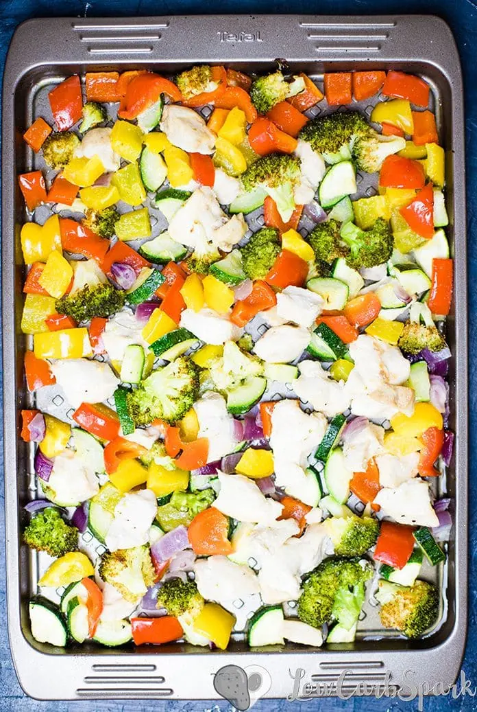 Roasted Vegetables and Chicken is a healthy, flavorful recipe, that's super easy to whip up. The veggies have a perfect texture, the chicken is juicy and perfectly tender. It's an ideal recipe for meal prep.