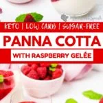 Are you looking for a festive keto dessert? This sugar-free Panna Cotta will surely impress your guests. It looks and tastes wonderful topped with this delicious Raspberry Gelée. Keto Panna Cotta is a delicious chilled Italian dessert that’s very creamy and quick to make. I make it every time I need to impress my guests and serve it with fresh berries or with my amazing sugar-free gelee.