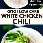 This White Chicken Chili is a flavorful, rich, and creamy low carb soup. It’s super easy to whip up for a satisfying and filling dinner. It’s so good, I’m sure there won’t be any leftovers, but it’s a freezer-friendly meal.