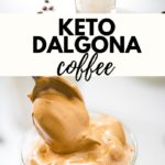 Keto Dalgona Coffee, also called Whipped Cream, is a silky 5 ingredients coffee made with instant coffee and low carb sweetener. The best part is making a fancy creamy coffee at home that's aesthetically pleasing and super tasty. The recipe calls for a 1:1:1 ratio of instant coffee, sweetener, and hot water, whipped either with a mixer or by hand, then poured over ice and milk. Recipe via @lowcarbspark!