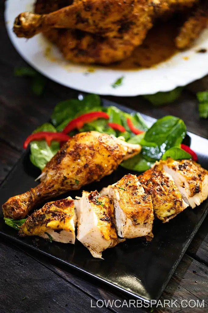 I love this easy Air Fryer Whole Chicken recipe with only 3 ingredients and minimal prep. Ready in under 60 minutes, it is perfect for a busy weeknight dinner, and the leftovers are perfect for meal prep.