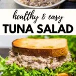 Tuna Salad is my go-to meal on warm summer days. It's made with a few wholesome ingredients such as flaky tuna, Greek yogurt, celery, red onion. It is super creamy and flavorful. Serve this salad in sandwiches, on a bed of greens, wrap in lettuce, fill in avocado boats for a filling work lunch, or an easy weeknight meal. The options are endless for this excellent tuna salad recipe.
