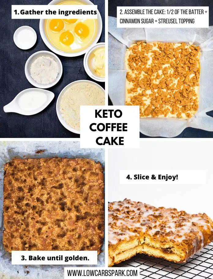 Make the best coffee cake with almond flour that's buttery, moist with a crumbly topping in just a few easy steps. #ketorecipes