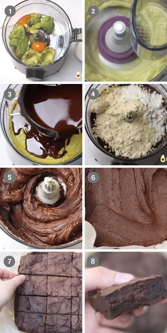 a picture showing step by step how to make avocado brownies