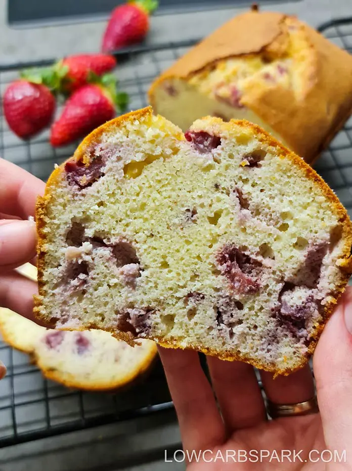 texture of moist low carb keto strawberry loaf