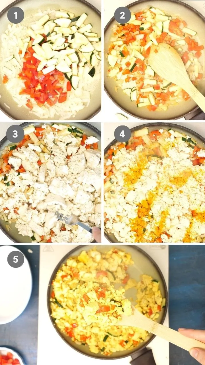 how to make keto vegan tofu scramble step by step in 5 images