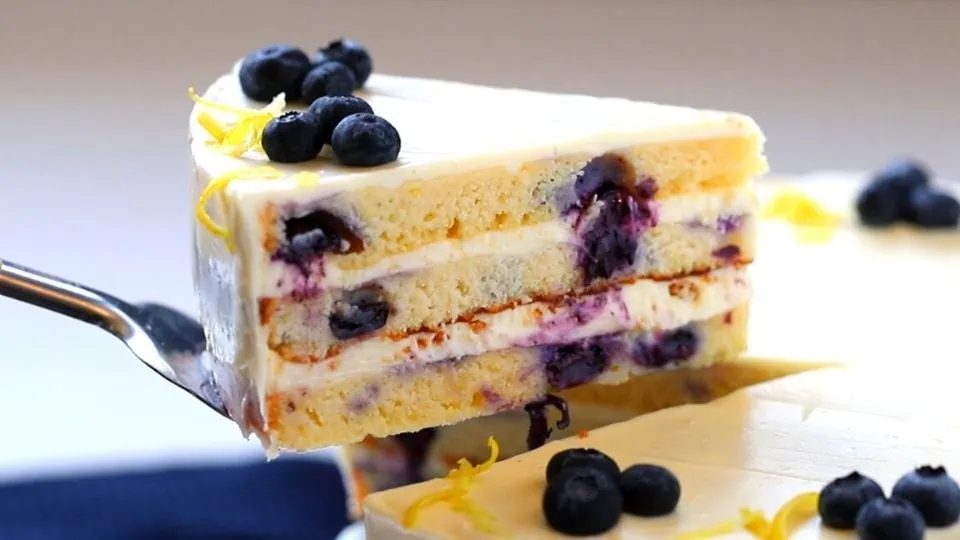 favorite keto blueberry cake slice