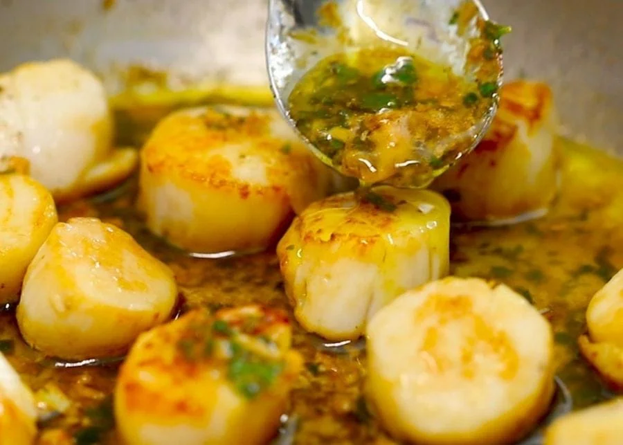 cover the scallops in sauce