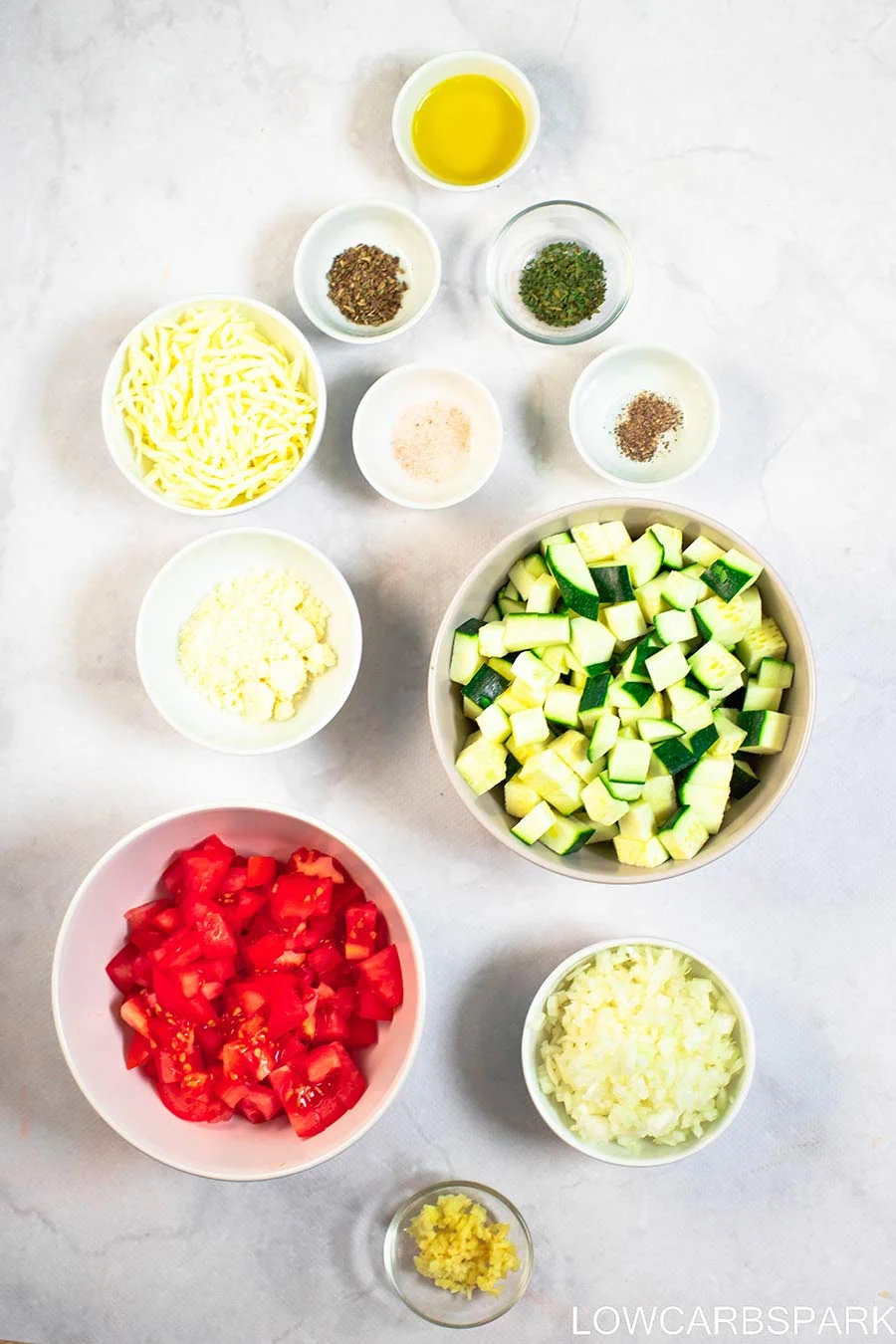 ingredients for sauteed zucchini and tomatoes