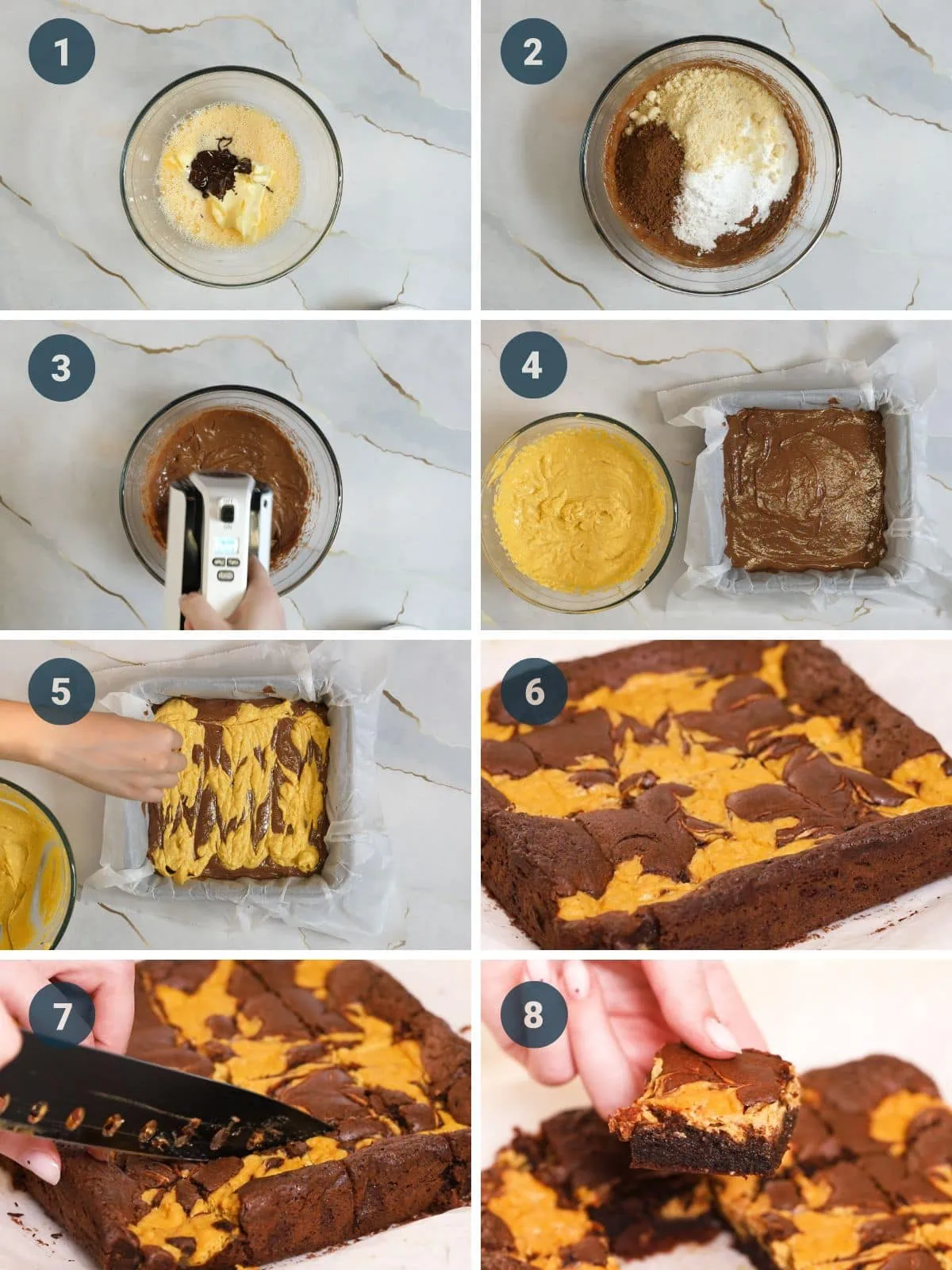 picture showing step by step how to make keto pumpkin brownies