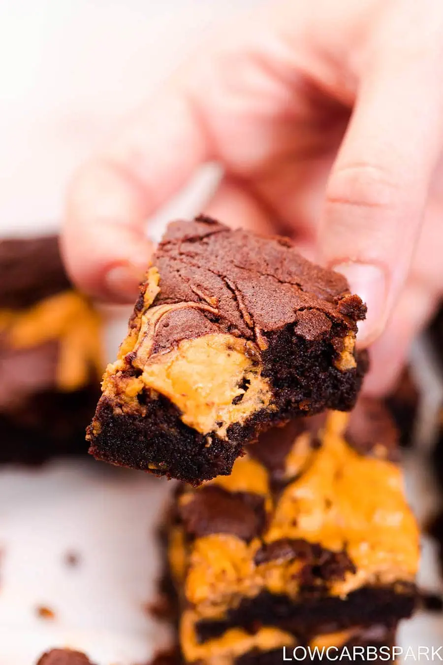a piece of keto pumpkin brownies showing the texture