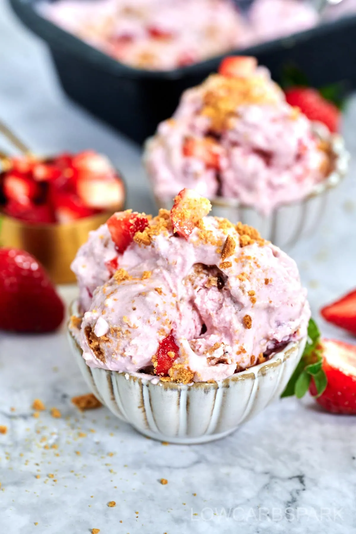 Cottage Cheese Strawberry Ice Cream in a bowl