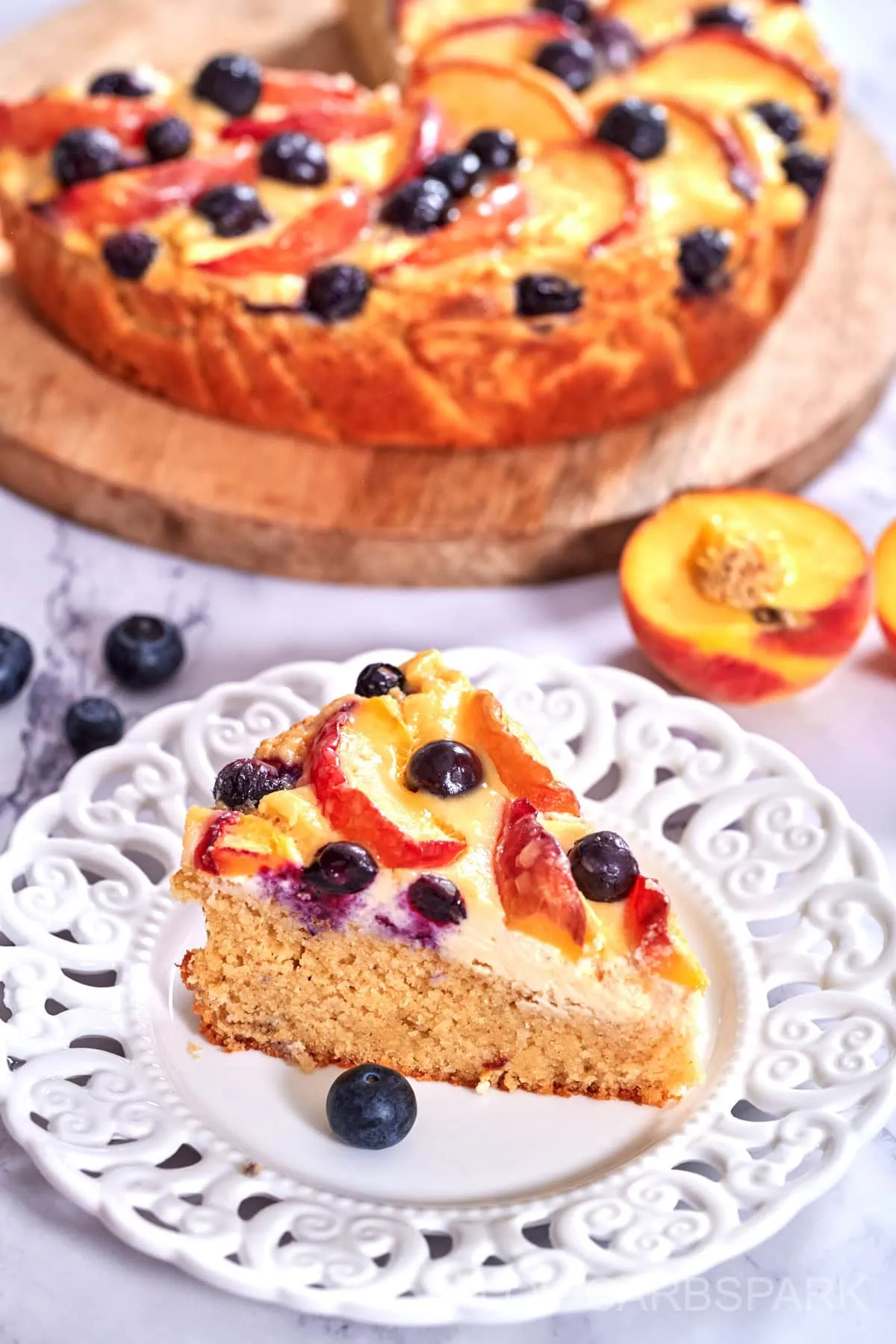 Flourless Peach Blueberry Cake