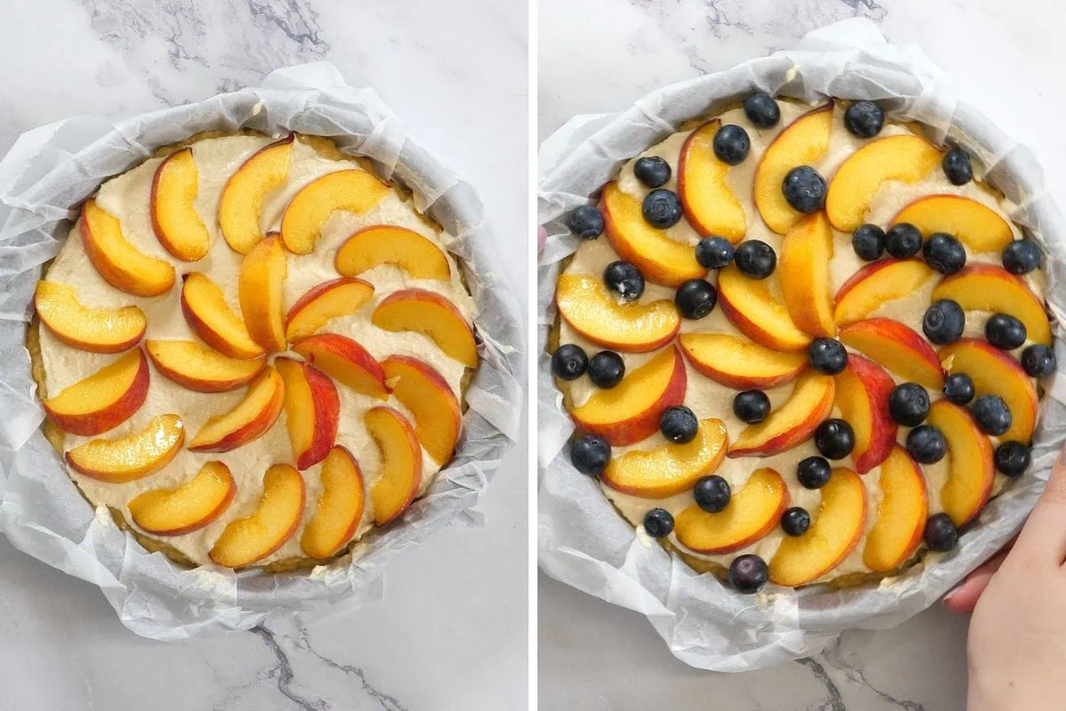 how to make Flourless Peach Blueberry Cake