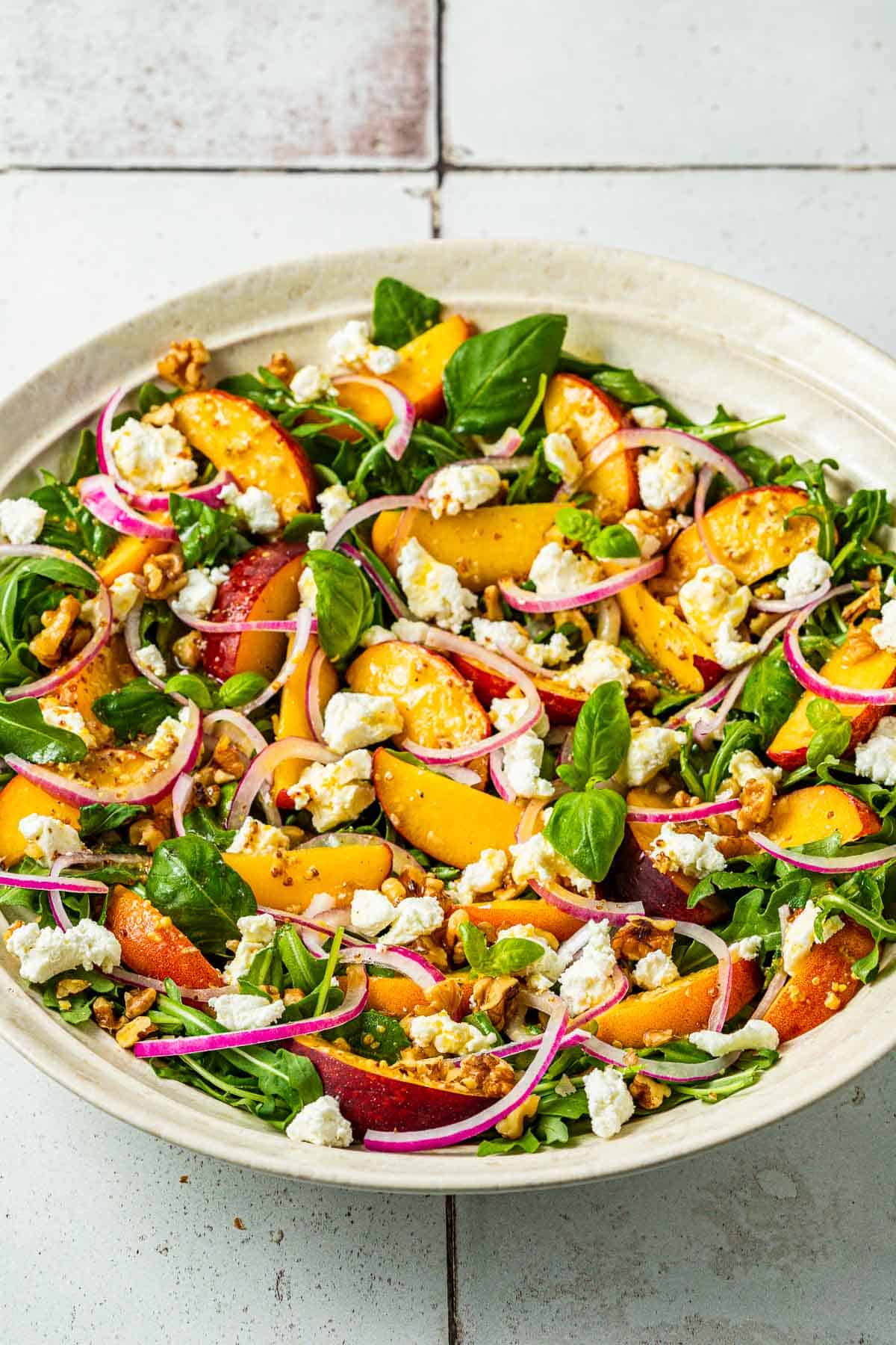 Peach Salad With Arugula Basil And Goat Cheese