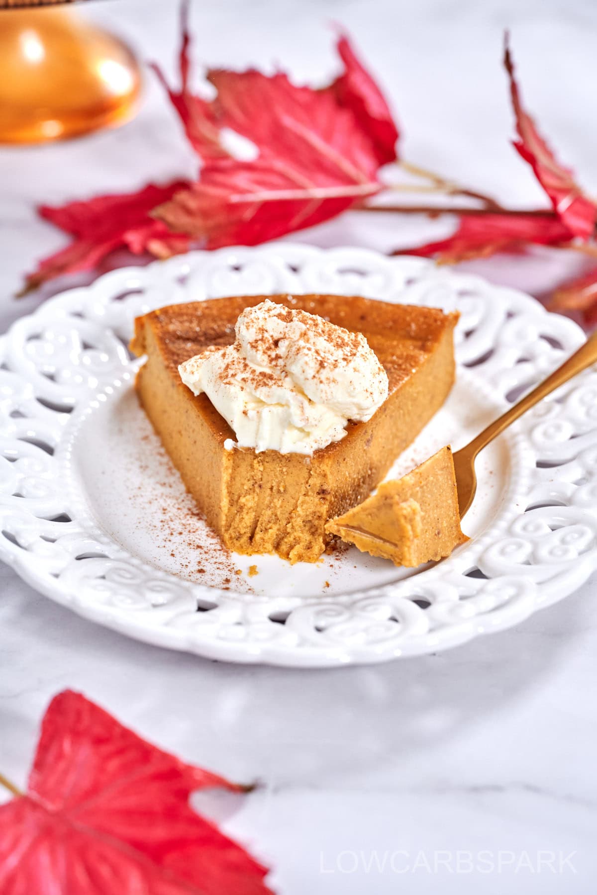 Crustless Pumpkin Pie on a plate